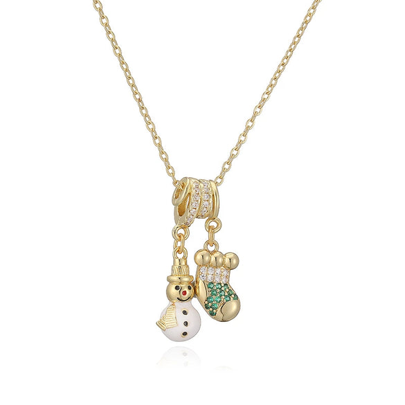 Women's Copper Christmas Necklace With Santa Claus Snowflake Stocking And Candy Cane Charms Dripping Oil Finish And O Chain