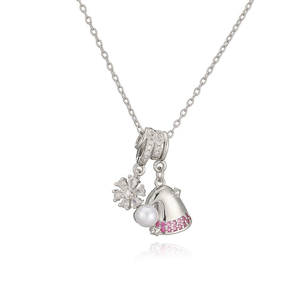 Women's Copper Christmas Necklace With Santa Claus Snowflake Stocking And Candy Cane Charms Dripping Oil Finish And O Chain