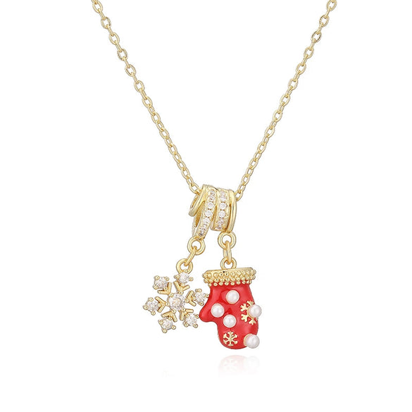Women's Copper Christmas Necklace With Santa Claus Snowflake Stocking And Candy Cane Charms Dripping Oil Finish And O Chain