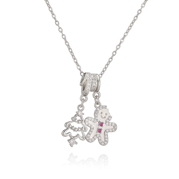 Women's Copper Christmas Necklace With Santa Claus Snowflake Stocking And Candy Cane Charms Dripping Oil Finish And O Chain