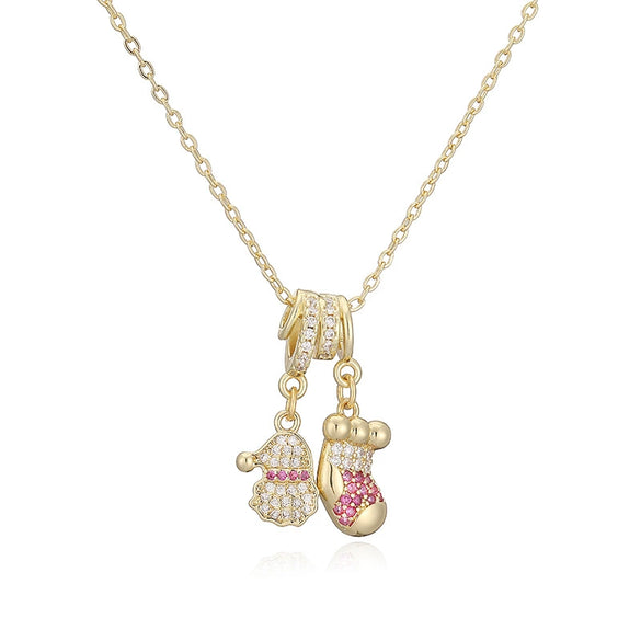 Women's Copper Christmas Necklace With Santa Claus Snowflake Stocking And Candy Cane Charms Dripping Oil Finish And O Chain
