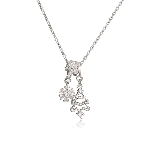 Women's Copper Christmas Necklace With Santa Claus Snowflake Stocking And Candy Cane Charms Dripping Oil Finish And O Chain