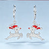 Women's Copper Christmas Reindeer Earrings With Santa Hat And Oil Painting Style Festive Animal Design