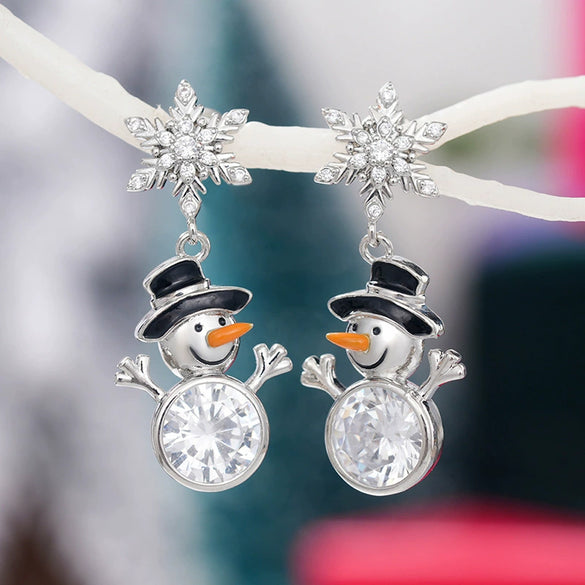 Women's Copper Christmas Snowman Snowflake Earrings With Star Shape And Festive Cartoon Design