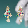 Women's Copper Christmas Tree Earrings With Colorful Synthetic Cubic Zirconia Star Inlay And Geometric Festive Design