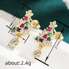 Women's Copper Christmas Tree Earrings With Colorful Synthetic Cubic Zirconia Star Inlay And Geometric Festive Design