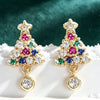 Women's Copper Christmas Tree Earrings With Colorful Synthetic Cubic Zirconia Star Inlay And Geometric Festive Design