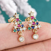 Women's Copper Christmas Tree Earrings With Colorful Synthetic Cubic Zirconia Star Inlay And Geometric Festive Design