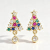 Women's Copper Christmas Tree Earrings With Colorful Synthetic Cubic Zirconia Star Inlay And Geometric Festive Design