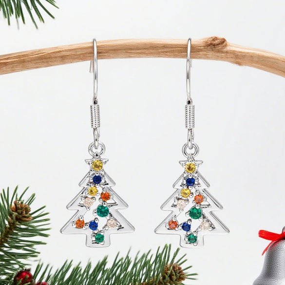 Women's Copper Christmas Tree Earrings With Colorful Zircon Festive Holiday Jewelry In Fairy Style