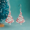 Women's Copper Christmas Tree Earrings With Red Shimmering Oil Drip Effect Star Shape And Ribbon Wrapped Holiday Design