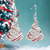 Women's Copper Christmas Tree Earrings With Red Shimmering Oil Drip Effect Star Shape And Ribbon Wrapped Holiday Design