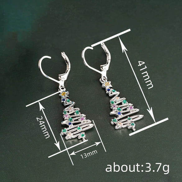 Women's Copper Christmas Tree Earrings With Star Accents Elegant Sweet Line Art Holiday Jewelry