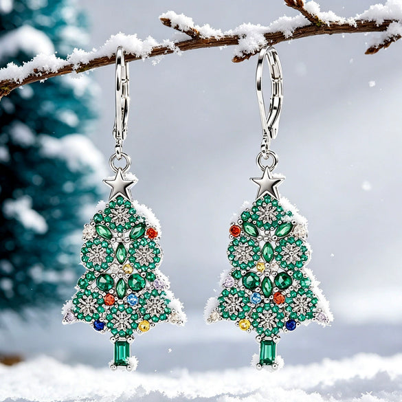 Women's Copper Christmas Tree Earrings With Starshaped Sparkling Snowflake Design Festive Holiday Jewelry Accessories
