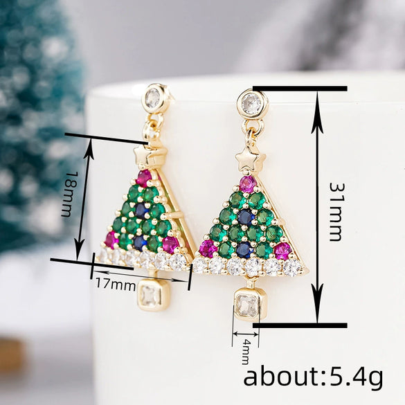 Women's Copper Christmas Tree Star Earrings Colorful Sparkling Holiday Jewelry With Festive Plant Inspired Design
