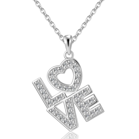 Women's Copper Clavicle Necklace With Zircon Inlay Love Letter Pendant And Electroplated Light Luxury Style