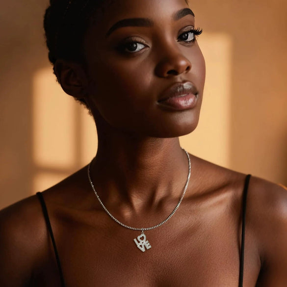 Women's Copper Clavicle Necklace With Zircon Inlay Love Letter Pendant And Electroplated Light Luxury Style