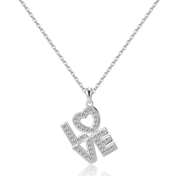 Women's Copper Clavicle Necklace With Zircon Inlay Love Letter Pendant And Electroplated Light Luxury Style
