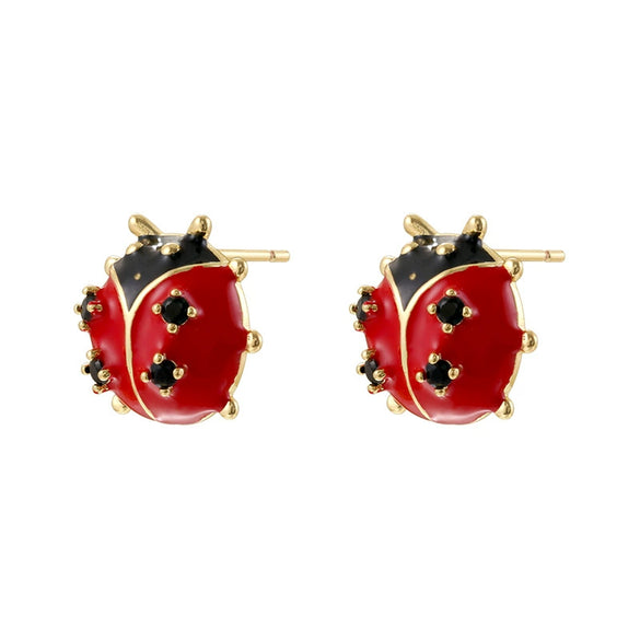 Women's Copper Coccinella Septempunctata Beetle Personality Dripping Oil Earrings