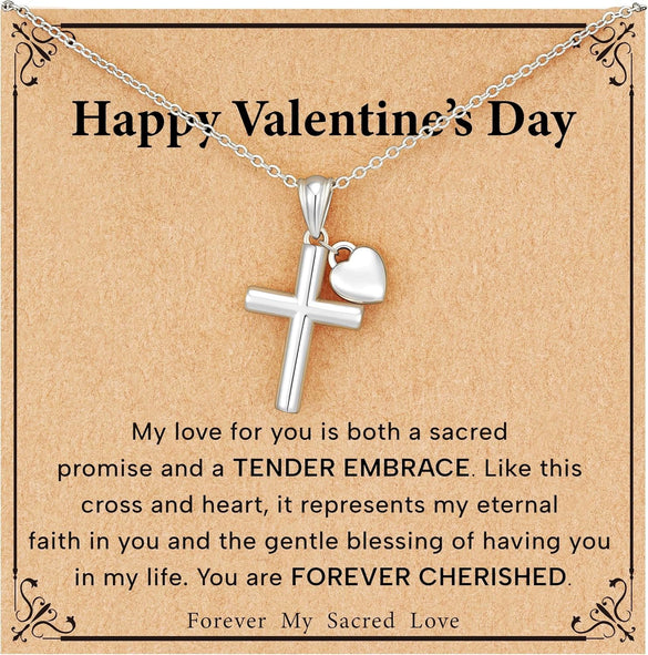 Women's Copper Cross And Heart Necklace With Electroplated Geometric Pendant Simple Versatile Clavicle Chain Trendy Jewelry