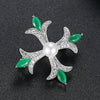 Women's Copper Cross Brooch With Zircon Pearl Geometric Design Electroplated Decorative Lapel Pin