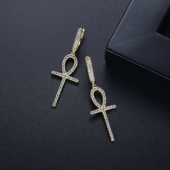 Women's Copper Cross Earrings With Zircon Accents Electroplated Geometric Punk Fashion Ear Buckle Jewelry