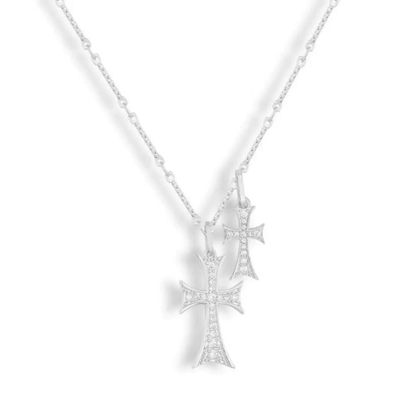 Women's Copper Cross Pendant Necklace With Irregular Multi Layer Chain Geometric Ins Style Electroplated Jewelry