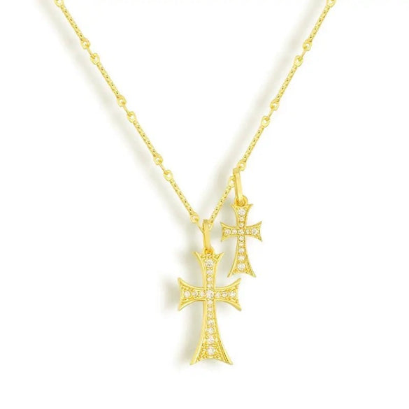 Women's Copper Cross Pendant Necklace With Irregular Multi Layer Chain Geometric Ins Style Electroplated Jewelry