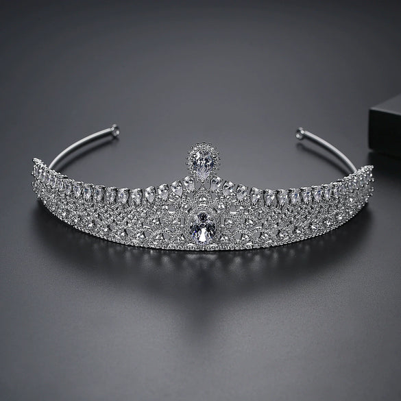 Women's Copper Crown Tiara With Zircon Embellishment Luxury Bridal Wedding Headpiece And Jewelry Hair Accessory