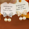 Women's Copper Crystal Blue Butterfly Pearl Geometric Bow Electroplated Earrings