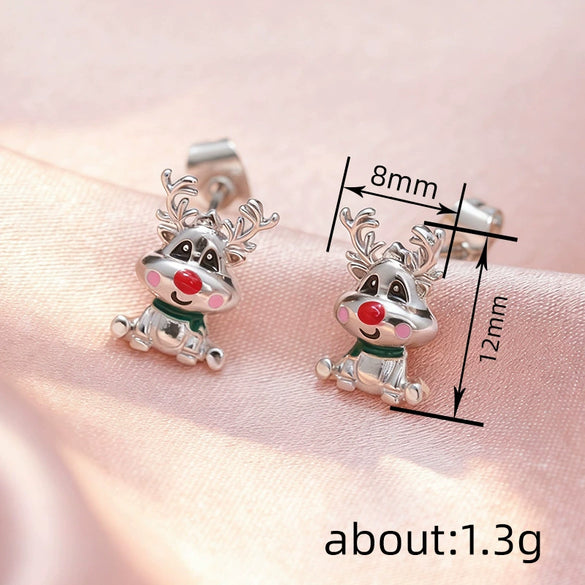 Women's Copper Deer And Elk Earrings With Electroplated Animal Zodiac Design Cute Christmas Festival Jewelry