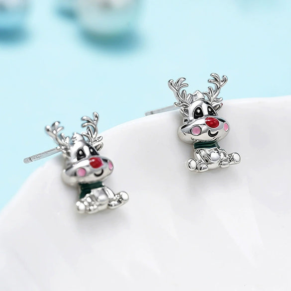 Women's Copper Deer And Elk Earrings With Electroplated Animal Zodiac Design Cute Christmas Festival Jewelry