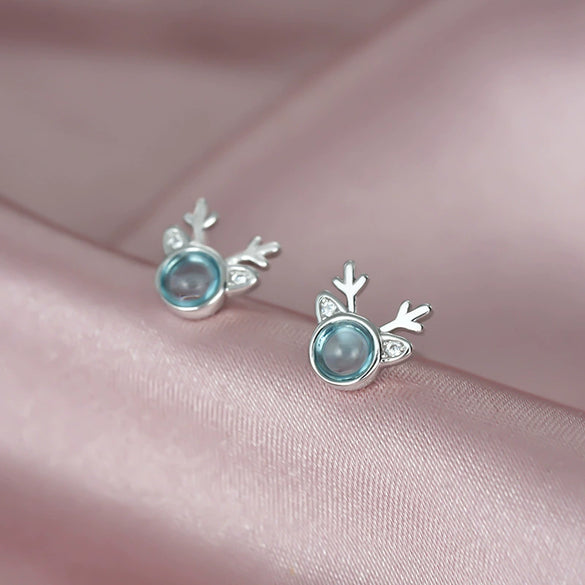 Women's Copper Deer Earrings With Imitation Moonstone And Zircon Accents Translucent Christmas Festival Jewelry