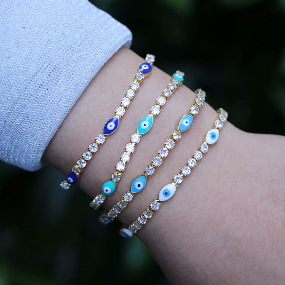 Women's Copper Devil's Eye Tennis Bracelet With Micro Inlaid Crystal Zircon Geometric Design Electroplated Fashion Jewelry