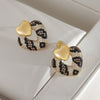 Women's Copper Double Heart Earrings With Leopard Print Snake Python Pattern Electroplated