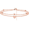 Women's Copper Double Layer Heart Anklet With Rice Beads And Heart Shaped Zircon Charm