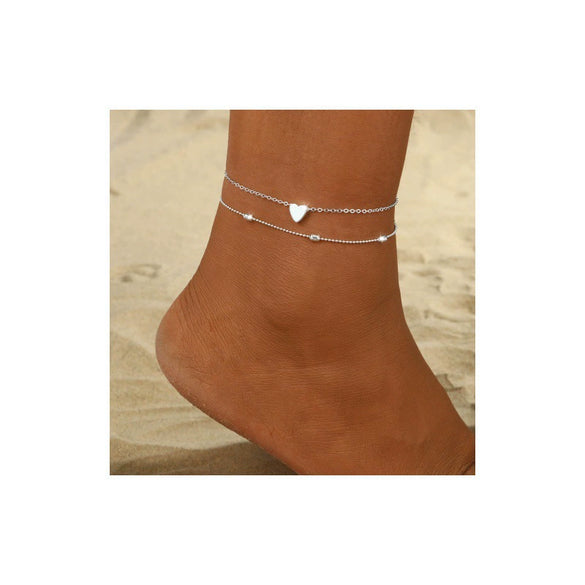 Women's Copper Double Layer Heart Shaped Anklet Casual Fashion Beach Foot Jewelry