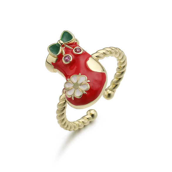 Women's Copper Dripping Oil Christmas Ring With Santa Claus Snowflake And Elk Motifs Geometric Festival Jewelry
