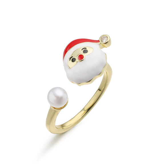 Women's Copper Dripping Oil Christmas Ring With Santa Claus Snowflake And Elk Motifs Geometric Festival Jewelry