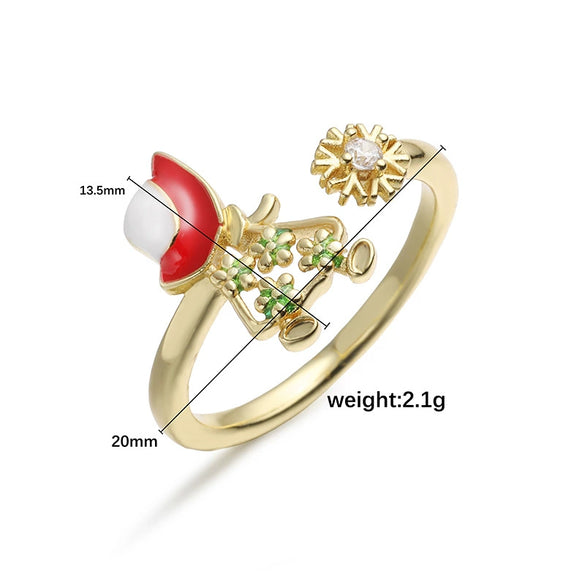 Women's Copper Dripping Oil Christmas Ring With Santa Claus Snowflake And Elk Motifs Geometric Festival Jewelry