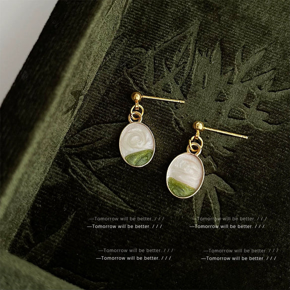 Women's Copper Dripping Oil Geometric Oval Earrings Sweet Gradient Contrast Color Simple Fashion Earrings