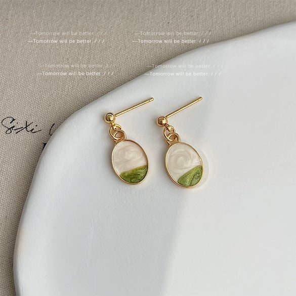 Women's Copper Dripping Oil Geometric Oval Earrings Sweet Gradient Contrast Color Simple Fashion Earrings
