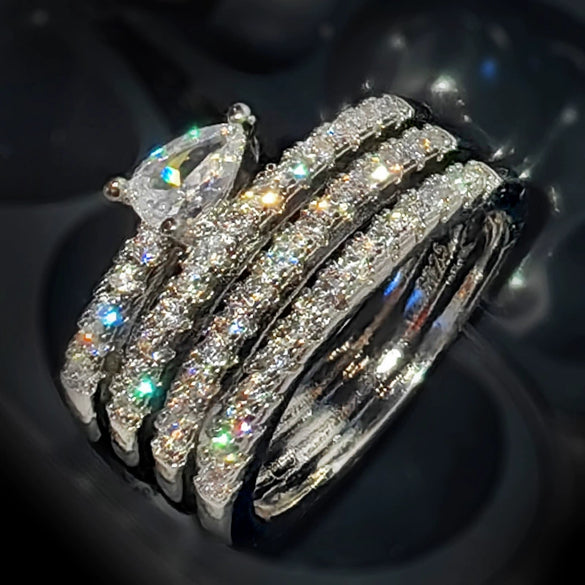 Women's Copper Dropshaped Inlaid Zircon Ring Trendy Multilayered Niche Style Accessories