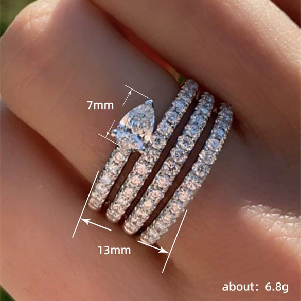 Women's Copper Dropshaped Inlaid Zircon Ring Trendy Multilayered Niche Style Accessories