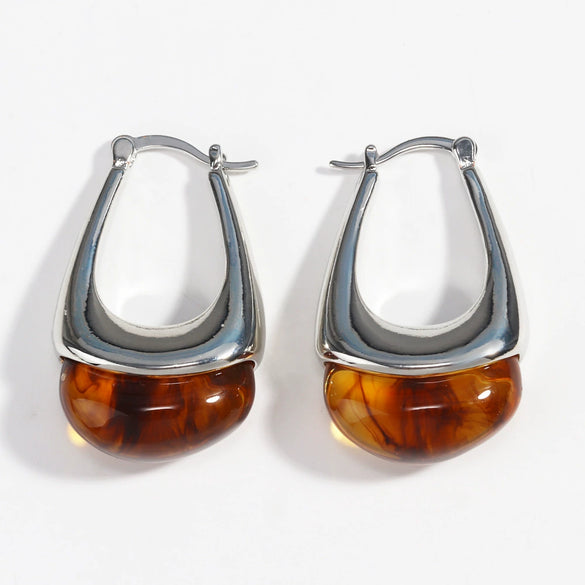 Women's Copper Earrings Geometric Ushaped Design Inlaid Transparent Resin Electroplating Minimalist Style