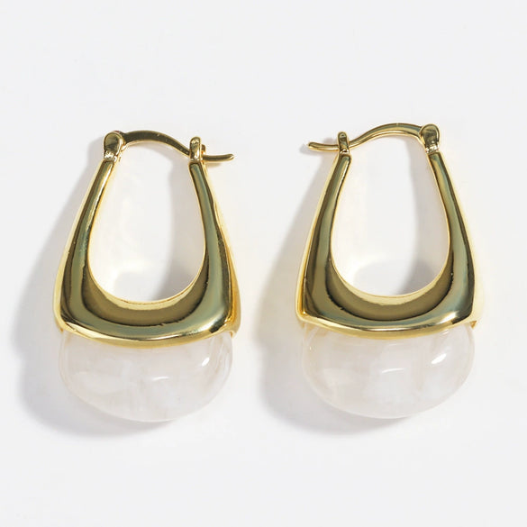 Women's Copper Earrings Geometric Ushaped Design Inlaid Transparent Resin Electroplating Minimalist Style