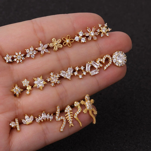 Women's Copper Earrings With Flower Pattern And Inlaid Zircon