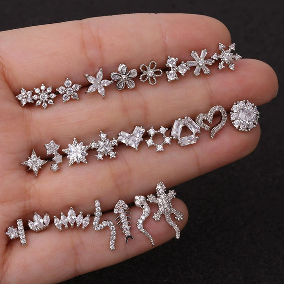 Women's Copper Earrings With Flower Pattern And Inlaid Zircon