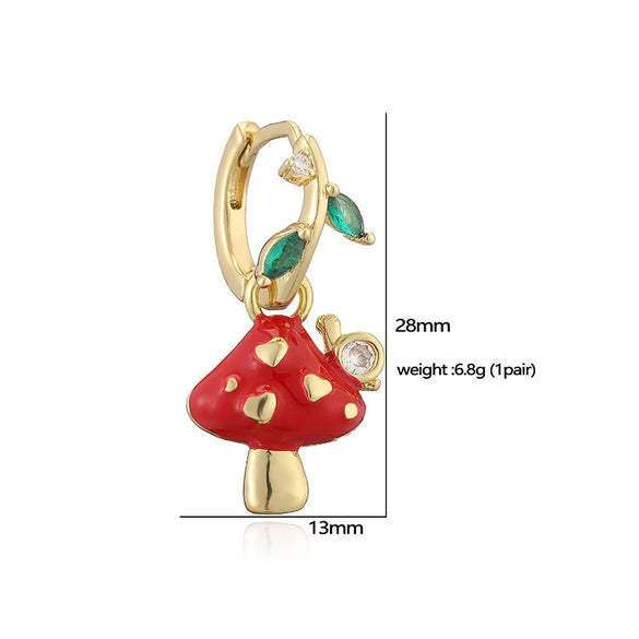 Women's Copper Earrings With Ladybird Insect And Star Pattern And Zirconia Design