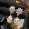 Women's Copper Earrings With Water Drop Pendant Imitation Pearl Geometric Design Elegant Style